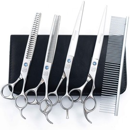 Professional Dog Scissors Set, 7 Inch/8 Inch Curved Chunkers & Thinning Shears with Grooming Comb