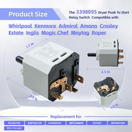 OEM 3398095 Dryer Push to Start Relay Switch Compatible with Whirlpool Admiral Crosley Estate Inglis Kenmore Maytag .Replaces WP3398095 527427 AP2947429 pS345730 EAP345730 PS11741493 AP6008358