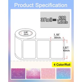 Wonlabel 3pcs 1.57''×1.18'' Round Thermal Labels, Thermal Sticker Labels for Business and Home, Thermal Printer Labels for DIY Logo Design, Thanks Card, 690 Labels/3 Roll, 40mm x 30mm, Stary Purple