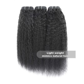 24 26 28 Inch Kinky Straight Human Hair Bundles, Natural Black Color Yaki Straight 3 Bundles For Women