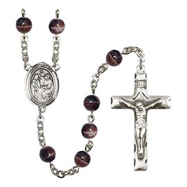 CatholicStore Holy Family Rosary, 7mm Brown Beads, Silver Plate, 3/4" Center, 1-3/4" Crucifix
