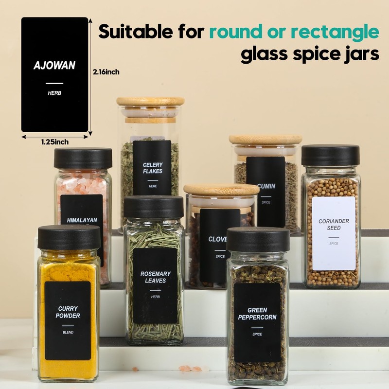 162 Spice Labels Stickers, Preprinted White Spice Jar Labels for