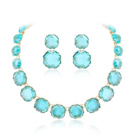 Ever Faith Light Blue Rhinestone Statement Choker Necklace Earrings Set, Round Crystal Bohemian Art Deco Costume Jewelry Set for Women Girls