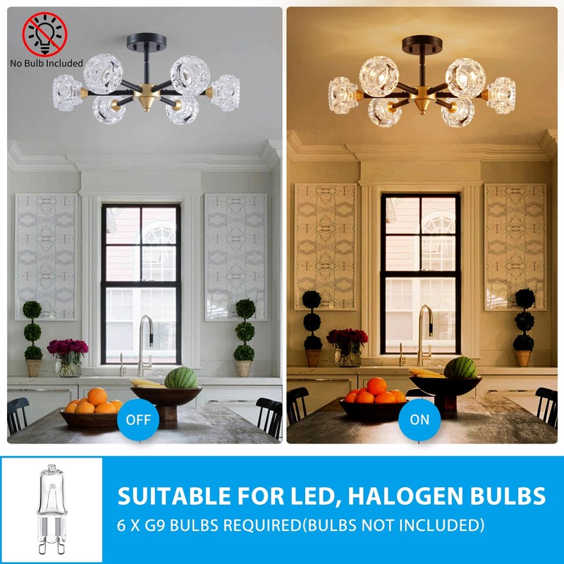 XINGQI Modern Ceiling Light 6 Lights Semi Flush Mount Sputnik