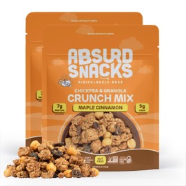 Absurd Snacks Chickpea & Granola Crunch Mix, Nut-Free, Gluten-Free, Plant-Based, Good Source of Protein & Fiber, Top-9 Allergen Free Snack Mix - 2-Pack (5 ounce, 3.5 servings) (Maple Cinnamon)
