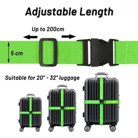 4 Pack Luggage Straps 79" Long Belts Keep Suitcase Secure While Traveling - TSA Approved Add a Bag Premium Travel Accessories for Travel Bag Closure Suitcase Belts (Green x 2 + Blue x 2)