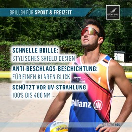 BIGWAVE 906 Sports Glasses Quick Glasses Cycling Glasses Sunglasses for Men and Women UV400 with Mirrored Pink Lenses in Shield Design Anti-Fog Coating (White/Pink Lenses)