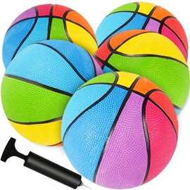 Bottles N Bags Mini Basketball (5 Pack) Small Basketball for Kids, 7 inch Basketball - Indoor Outdoor Game Balls Free Pump Include (Multi Color)