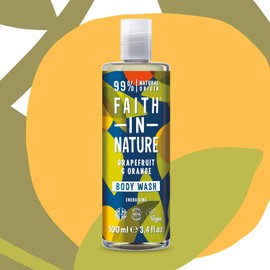 Faith In Nature 100ml Travel Size Grapefruit & Orange Body Wash, Energising, Vegan & Cruelty Free, No SLS or Parabens, For Normal to Dry Hair