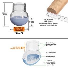Floor Chair Protector Pads with TPFE for Hardwood Floors Covers to Protect Wood Furniture caps Silicone Caps Furniture Leg Feet Cups (24, S (Clear Round Fit 0.6-0.75 inch))
