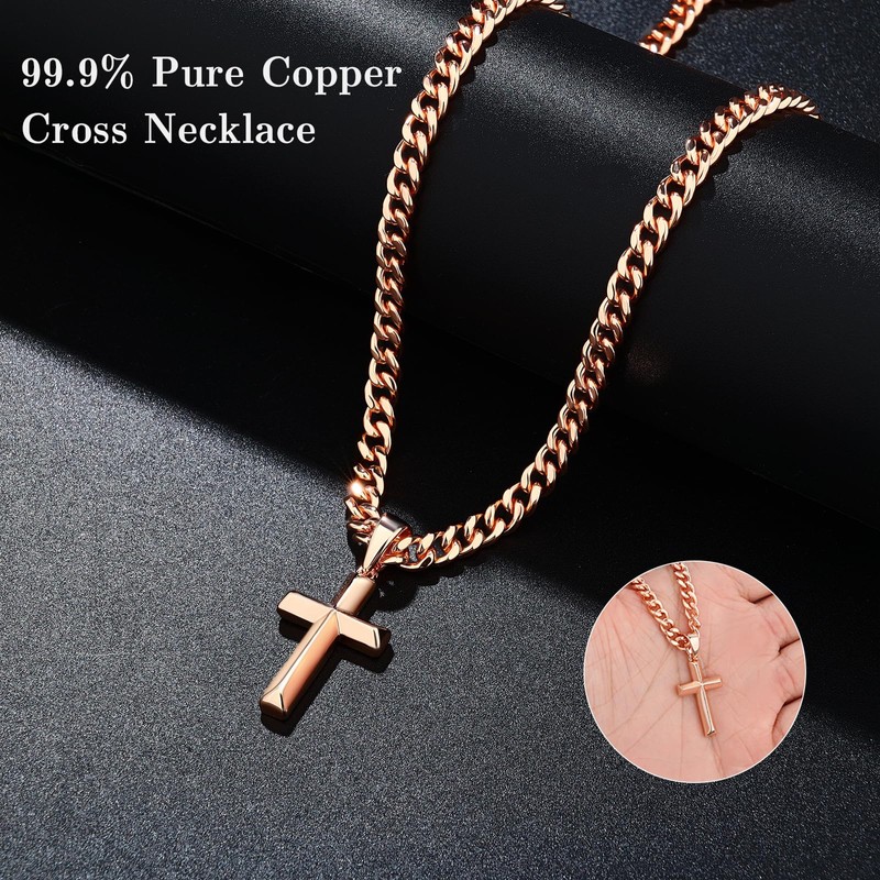 Copper Necklace for Men Women, 99.9% Pure Copper Cross Necklace,