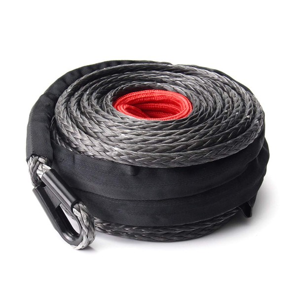 BUNKER INDUST Synthetic Winch Rope 3/8" x 85', 25000 Ibs Winch Cable Line with Protective Sleeve for 4WD Off Road Jeep ATV UTV SUV Truck Boat,1 Pcs Black Winch Rope Extension