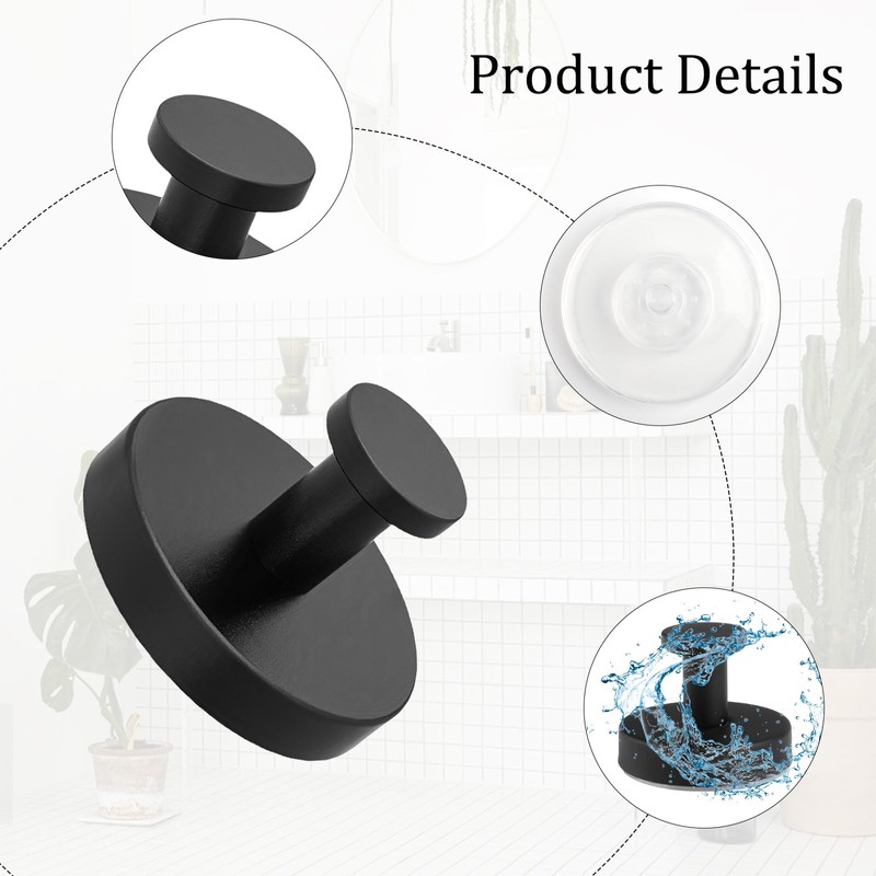 SJUNJIE 4Pcs Vacuum Suction Cup Hooks Removable Hooks Black Suction