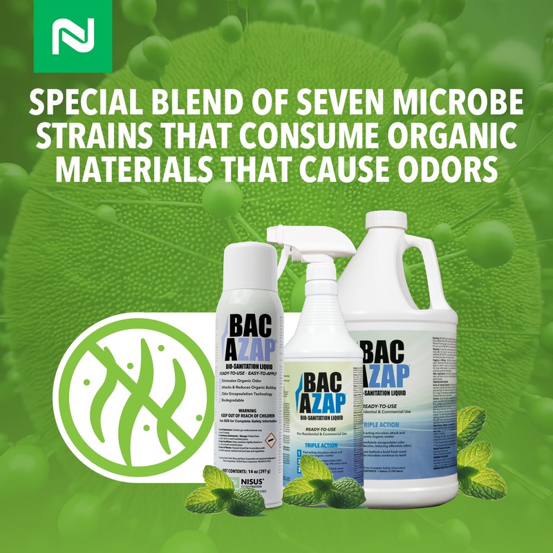 Nisus Bac-Azap Odor Eliminator, Ready-to-Use Bio-Sanitization Liquid, Neutralizes Organic Waste