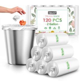 2 Gallon 120 Counts Strong Trash Bags Garbage Bags by Teivio, Bathroom Trash Can Bin Liners, Plastic Bags for home office kitchen, Clear
