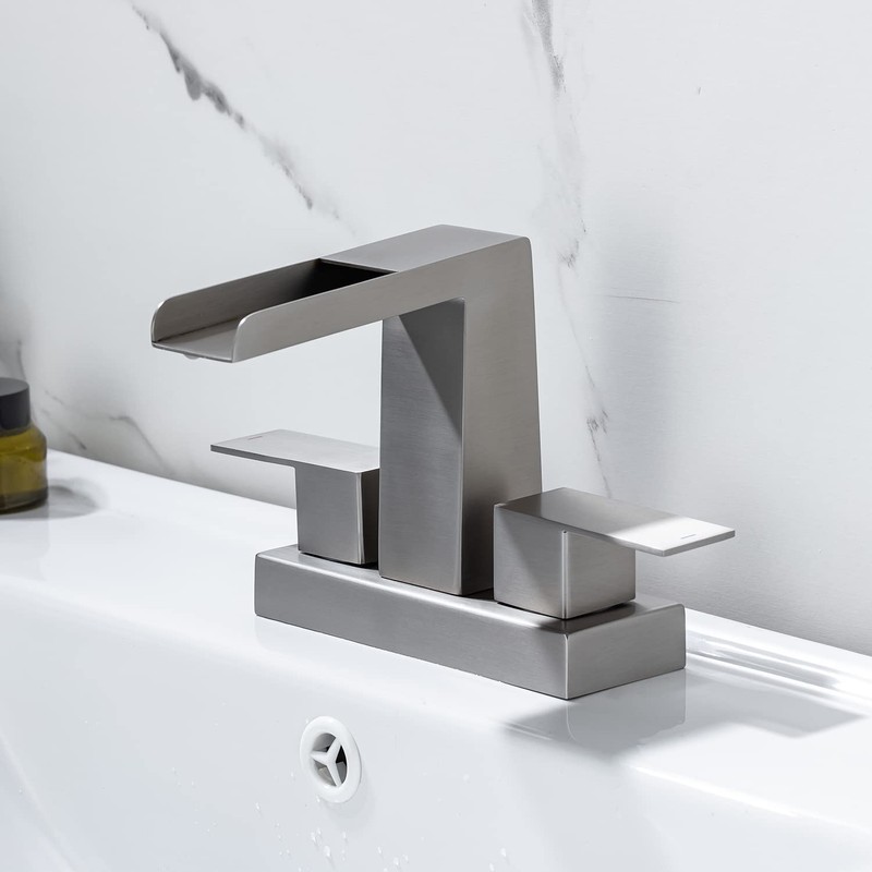HAMOLER 4 Inch Centerset Waterfall Bathroom Faucet 3 Hole Lavatory