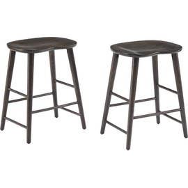 Crosley Furniture Maddox Solid Wood Counter Height Bar Stools Set of 2 for Kitchen Island, Tractor Seat, Slate