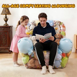 Clear Stuffed Animal Storage Bean Bag Chair Cover for Kids,Extra Large Beanbag Chair Cover with Zipper,PVC Bean Bag Chair Plush Toys Storage & Organizing (Transparent)