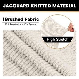 PrinceDeco Stretch Armless Futon Cover Futon Slipcover Full Queen Size Futon Couch Cover Futon Sofa Cover Futon Bed Cover Furniture Protector with Elastic Bottom, Checked Pattern Jacquard, Ivory