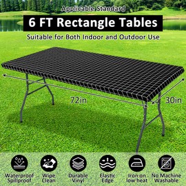 ASTNIC Rectangular Table Cloth Elastic Fitted Flannel Backed TableCloth,6Ft Folding Waterproof Vinyl Wipeable Oil-proof PVC Table Protector Cover for Kitchen Dining Room Picnic Tabletop（75x180cm）