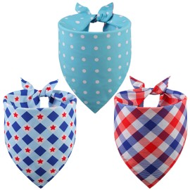 QUQULE 4th of July Dog Bandanas Summer XLarge 3PCS, 6 Pattern American Flag Patriotic Scarf for Boy and Girl, Triangle Reversible USA Bibs.