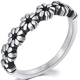Jude Jewelers Retro Vintage Stainless Steel Stackable Flower Style Wedding Band Ring, Metal, Cubic Zirconia