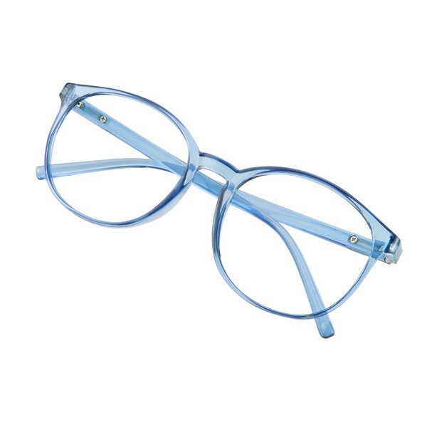 Blue Light Blocking Glasses with Spring Hinge for Women/Men, Anti Eyestrain, Computer Reading, TV Glasses, Stylish Oval Frame, Anti Glare(Clear Blue,+2.50 Magnification)