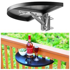 Hulave 304 Stainless Steel Deck Railing Adjustable Railing Folding Table, 10.5"x21" Balcony Railing Hanging Table, for Deck Railing, Patios, Gardens Folding Patio Table (1pack-Black)