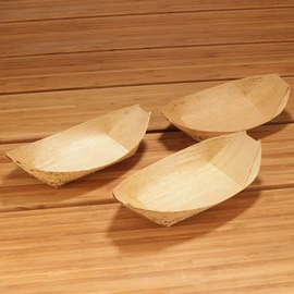 BambooMN 8.3" x 4.5" Premium Bamboo Leaf Boat, All Natural and Disposable Compostable for Catering and Home Use, 300 Pieces