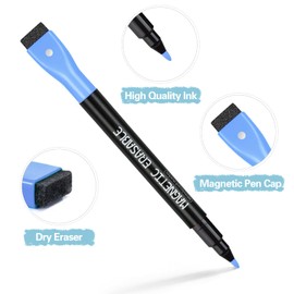 FINEASY Pack of 19 Magnetic Whiteboard Markers, Whiteboard Pens with Sponge, Dry Wipe Markers with Pen Clip, Dry Erase Marker with Fine Tip for Home, School and Office (12 Colours)