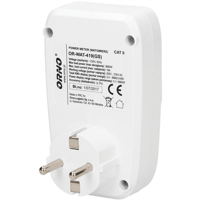 Orno WAT-419(GS) Electricity Meter for Socket, Energy Cost Meter with