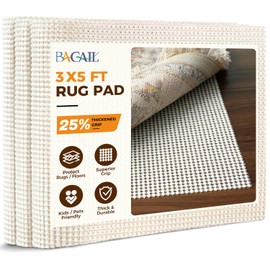 BAGAIL BASICS 3 x 5 FT Rug Pad Gripper for Hardwood Floors, Non Slip Rug Pads for Area Rugs, Extra Thick Under Rug Padding, Protect Your Rugs & Floors