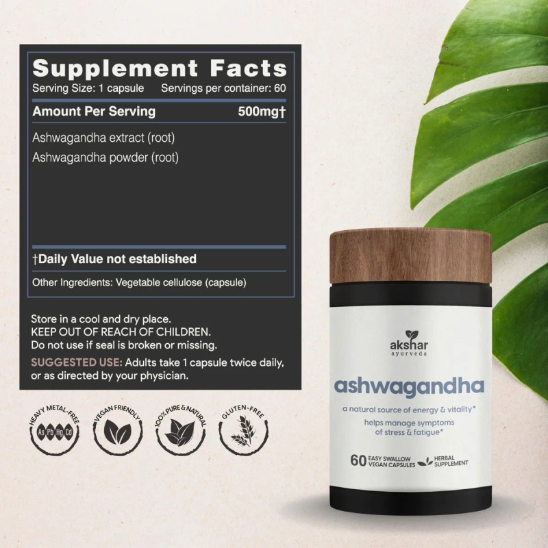 Akshar Ayurveda Cápsulas De Ashwagandha 60 Unidades