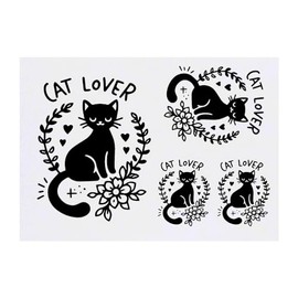 4 x 'Cat Lover' Temporary Tattoos - Water Resistant, Skin-Safe, Non-Toxic Transfers, Mixed Sizes (TO00074106)
