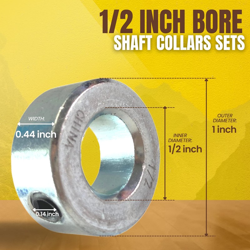 (4-Pack) 1/2” Bore Solid Steel Shaft Collars with Zinc Plated