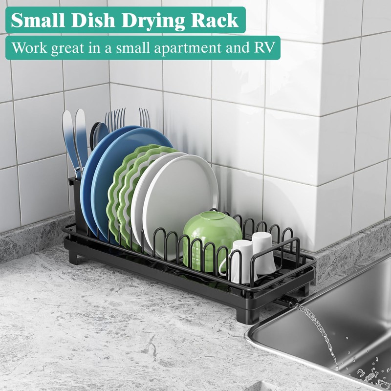 Giwil Small Dish Drying Rack, Compact Dish Rack with Drainboard