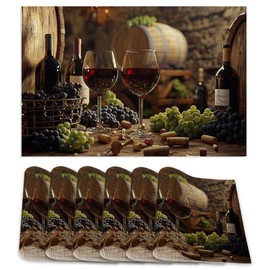 Red Wine Placemats Set of 6,Grape Wood Placemats Washable Kitchen Dining Linen Table Mats Stain Heat-Resistant for Home Party Indoor 12x18 inch