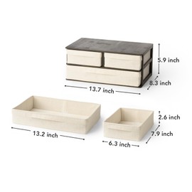 GUDEE REE Desktop Organizer Drawer Cabinet with Eco-Friendly Brown Bamboo and Cotton Linen, Stackable 3 Beige Drawers, for Office Supplies, Cosmetic Accessories, No Assembly Required