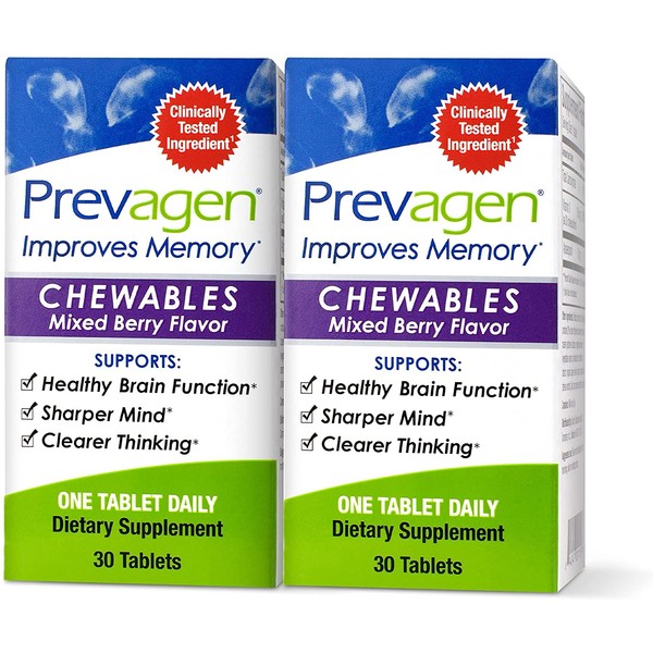 Prevagen Improves Memory - Regular Strength 10mg, 30 Chewables |Mixed Berry-2 Pack| with Apoaequorin & Vitamin D | Brain Supplement for Better Brain Health, Supports Healthy Brain Function and Clarity