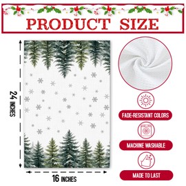 HJLLOQR Christmas Kitchen Towels Set of 4, Elk, Pine Cones, and Holly Berry Dish Cloths with Bowknot Design, 18 x 24 Inch Winter Holiday Decorative Hand Towels – A09