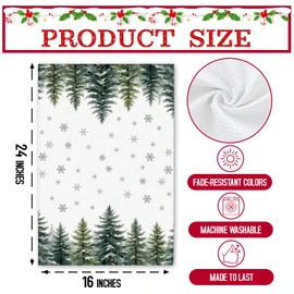 HJLLOQR Christmas Kitchen Towels Set of 4, Elk, Pine Cones, and Holly Berry Dish Cloths with Bowknot Design, 18 x 24 Inch Winter Holiday Decorative Hand Towels – A09