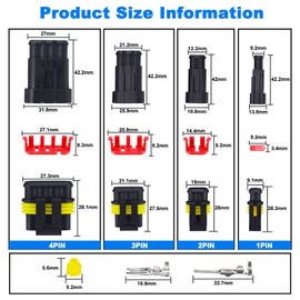 Leehitech 352PCS Car Waterproof Electrical Connectors, 1/2/3/4 Pin Waterproof Wire Connectors Kits, Automotive Electrical Terminal Plugs and Connectors for 12V-24V Motorcycle Scooter Car Truck Boats