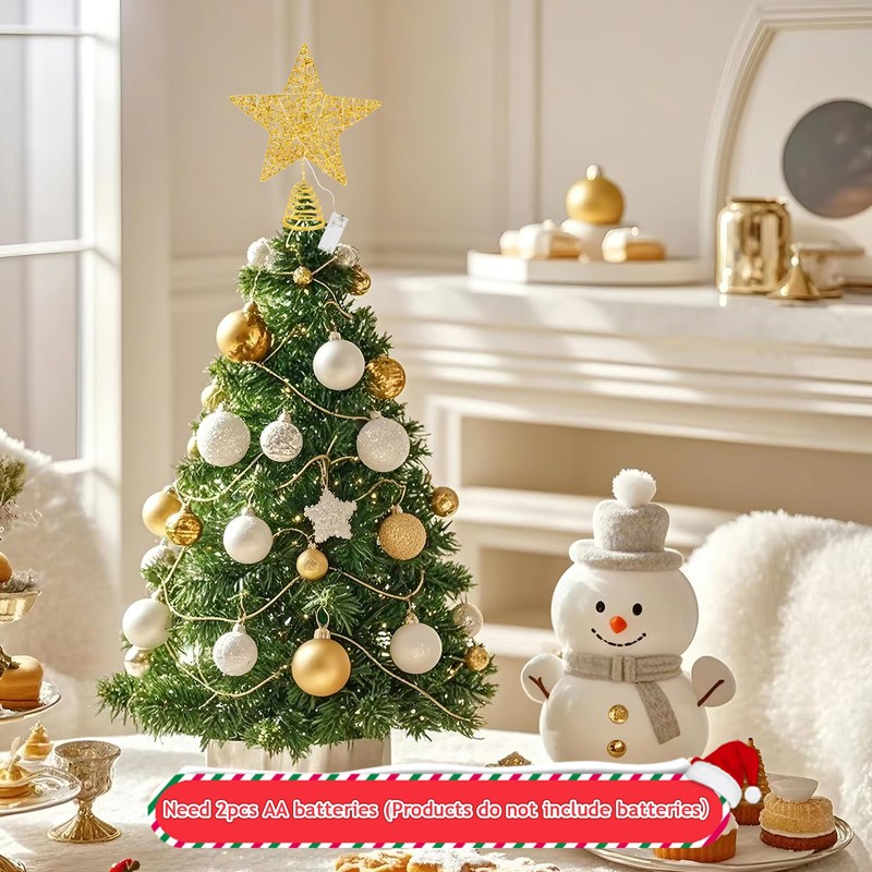 Gold Christmas Tree Topper Star Led,Hollow Glitter Sparkling christmas tree