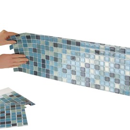 Collections Etc Multi-Colored Adhesive Mosaic Backsplash Tiles for Kitchen and Bathroom - Set of 6, Blue Multi