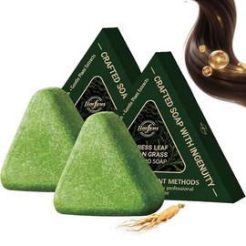 Paquete de 2 barras de champú Nature Triangle, Nature Seven Green Soap Champú, barra de champú Usman Grass, fortalece el cabello, barra de champú natu