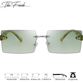 The Fresh Minimalist Small Rectangular Sunglasses Clear Eyewear Trendy Rimless Shades FR1M4015 (401506-Silver, Gradient Green, 60)