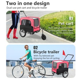 FDW Dog Stroller 2-in1 Dog Bike Trailer Pet Stroller Bicycle Carrier with Hitch Suspension Visibility Flag & Reflectors for Small Medium & Large Dogs (Red)