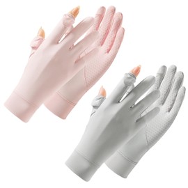 SAIIURV 2 Pairs Women's Sunblock Gloves, UV Sun Protection Gloves Ice Silk Sunblock Fingerless Full Finger Touchscreen and Wrist Length for Golf Driving Fishing Outdoor Activities (2 Pairs)