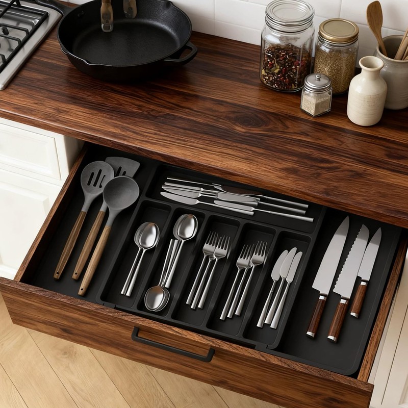 TSONDEKU Expandable Silverware Drawer Organizer - BPA Free Flatware and