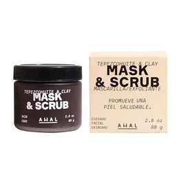 AHAL Mask & Scrub - Mascarilla Facial de Tepezcohuite y 5 Arcillas - Exfolia, Renueva y Humecta - Limpieza Profunda Regeneradora con Ingredientes Naturales, Ideal para Skin Care, 80g.